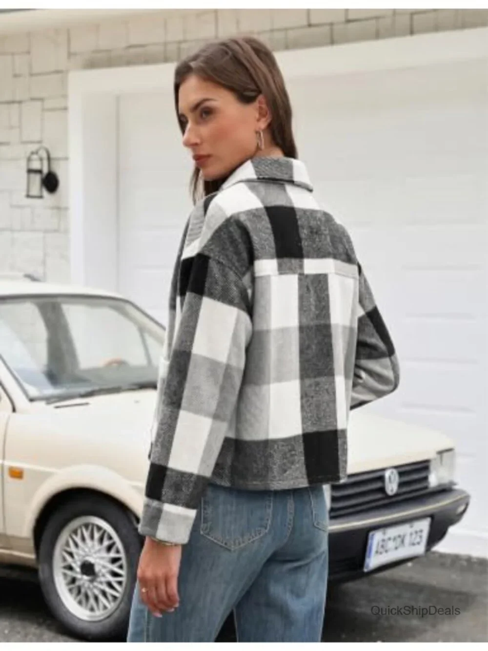 Flannel Cropped Plaid Shacket Jacket Button Down Fall
